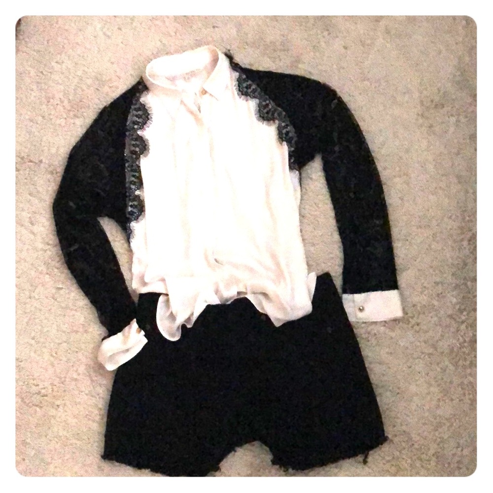 Rachel Roy lace sleeve button down blouse.